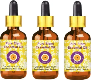 Deve Herbes Pure Elemi Essential Oil (Canarium luzonicum) with Glass Dropper Steam Distilled (Pack of Three) 100ml X 3 (10 oz)