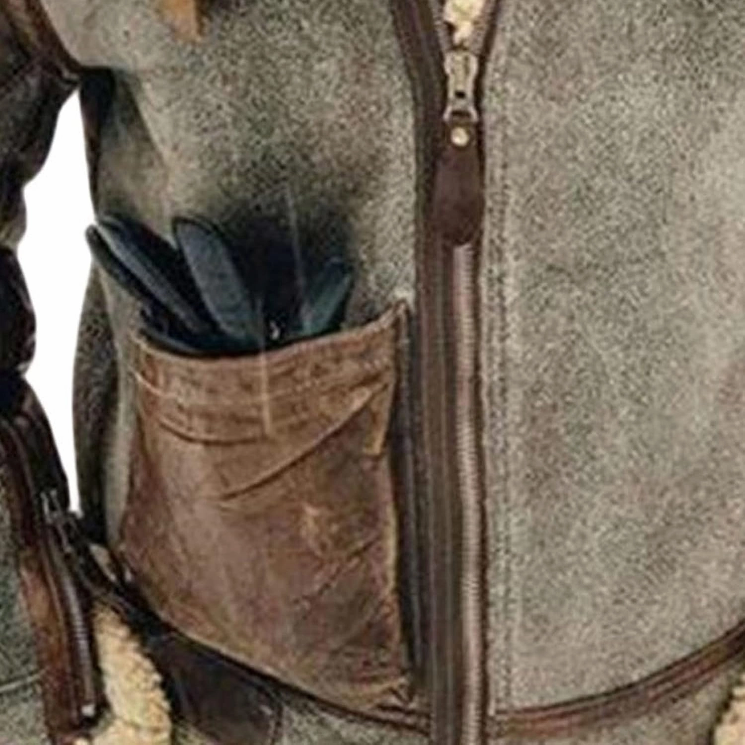 DGHM-JLMY Men's Lapel Plus Velvet Jacket Fur Leather Bomber Jacket Fur Collar Aviator Zipper Faux Lamb Casual Cardigan