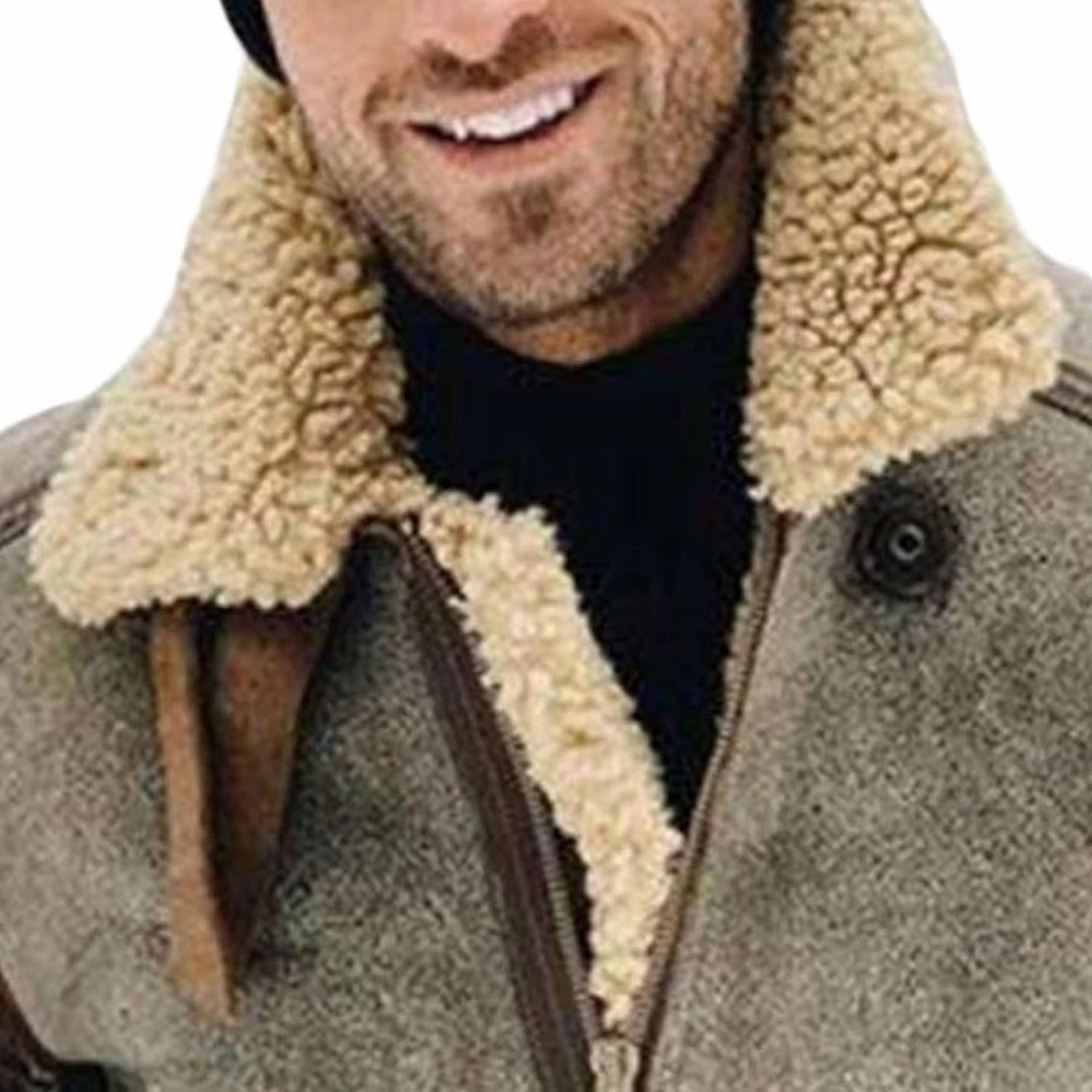 DGHM-JLMY Men's Lapel Plus Velvet Jacket Fur Leather Bomber Jacket Fur Collar Aviator Zipper Faux Lamb Casual Cardigan