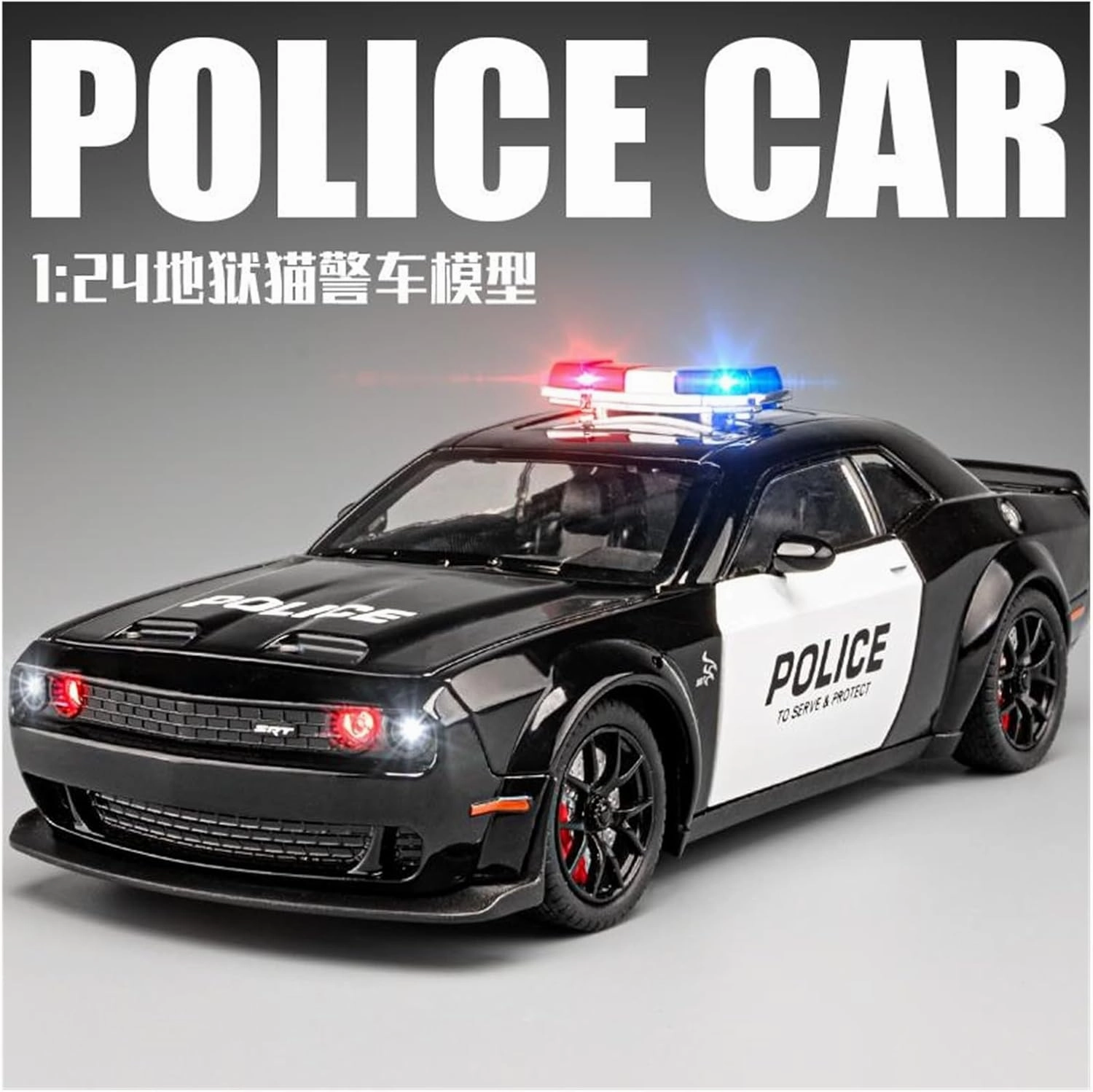 Die Casting 1:24 for Dodge Hellcat Challenger Series Alloy Simulation Car Model Sound and Light Pull-Back Miniature Model Collection Presents(1:32 Purple)