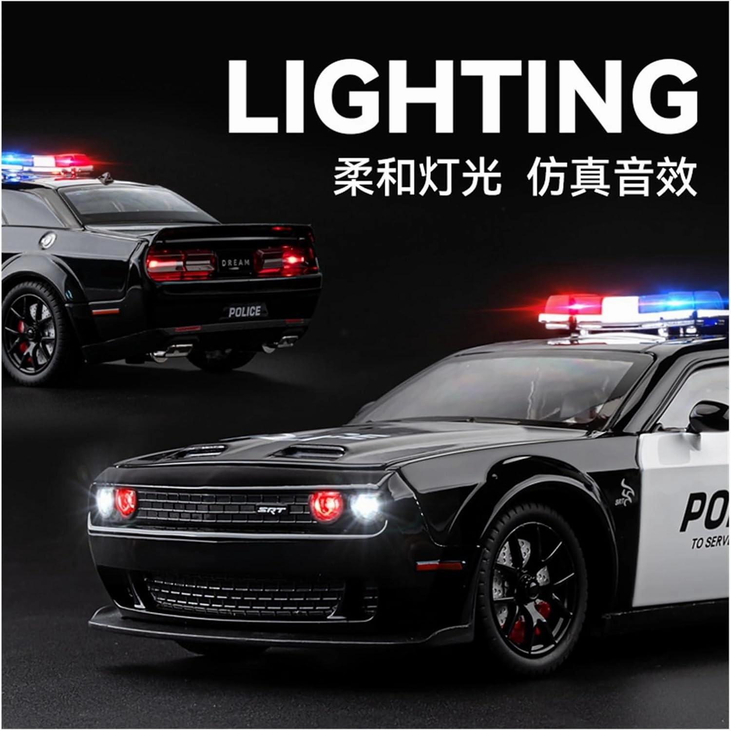 Die Casting 1:24 for Dodge Hellcat Challenger Series Alloy Simulation Car Model Sound and Light Pull-Back Miniature Model Collection Presents(1:32 Purple)