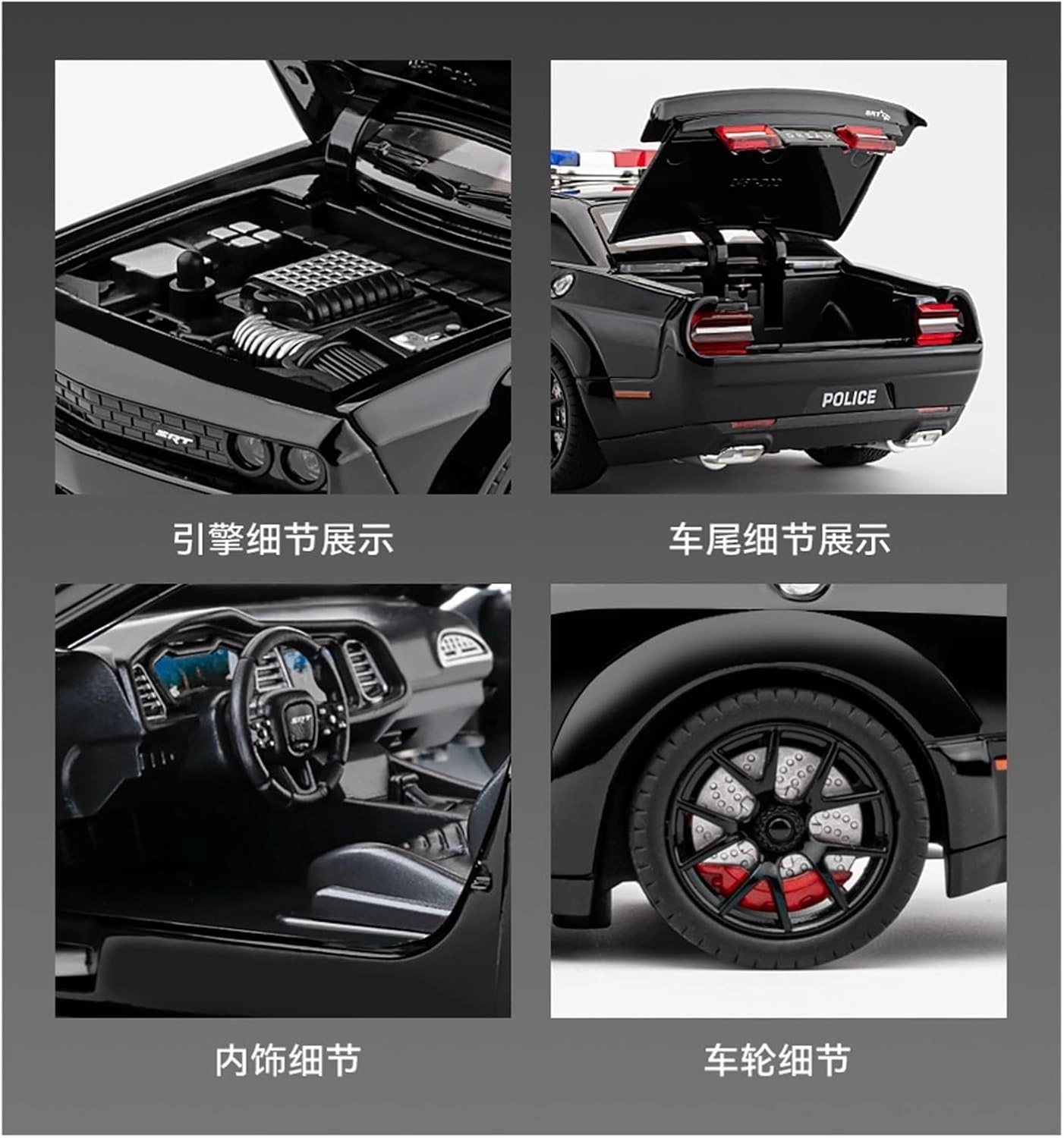 Die Casting 1:24 for Dodge Hellcat Challenger Series Alloy Simulation Car Model Sound and Light Pull-Back Miniature Model Collection Presents(1:32 Purple)