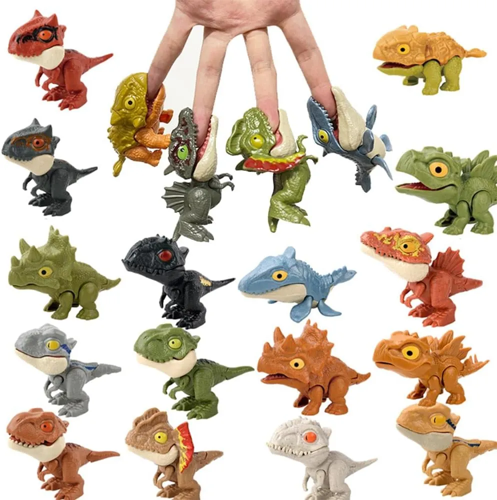 Dinosaur Finger Puppets Set - Mini T-Rex Action Figures with Biting Feature, Perfect for Kids' Parties, Cake Toppers, Office & Home Decor