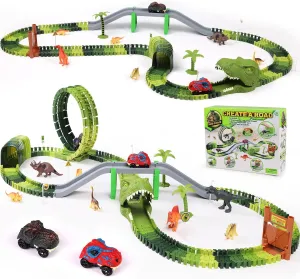 Dinosaur Race Track Toys for Kids Toddlers, Dinosaur Toys for 3 4 5 6 7 8Years Old Boys and Girls,Flexible Train Tracks with 3 Dinosaur Cars
