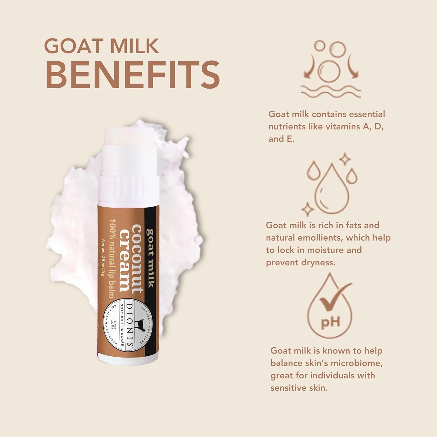 Dionis - Goat Milk Skincare Scented Lip Balm, Set of 6 (0.28 oz), Moisturize Dry and Chapped Lips, Cruelty-free and Paraben-free (Coconut & Cream)