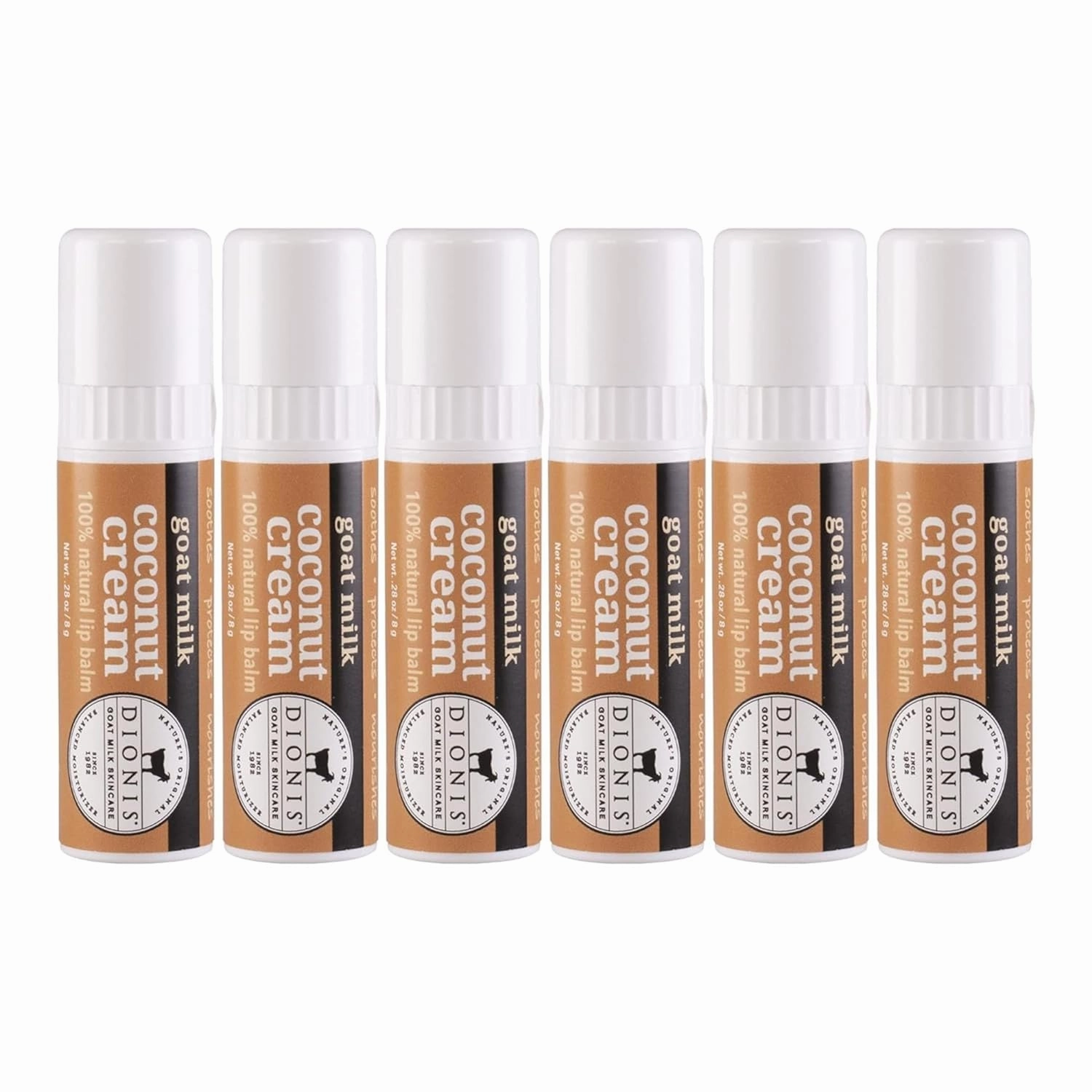 Dionis - Goat Milk Skincare Scented Lip Balm, Set of 6 (0.28 oz), Moisturize Dry and Chapped Lips, Cruelty-free and Paraben-free (Coconut & Cream)