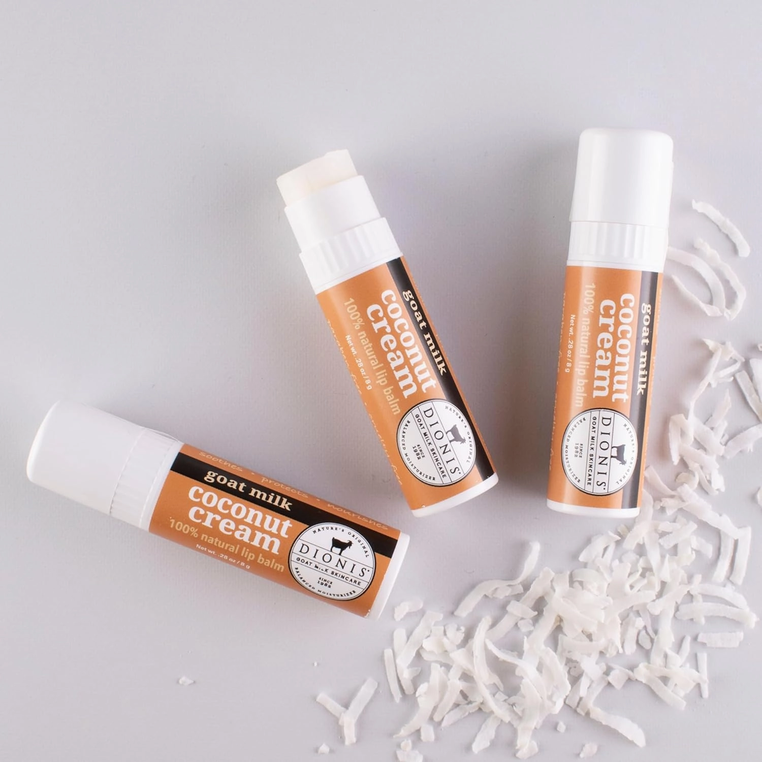 Dionis - Goat Milk Skincare Scented Lip Balm, Set of 6 (0.28 oz), Moisturize Dry and Chapped Lips, Cruelty-free and Paraben-free (Coconut & Cream)