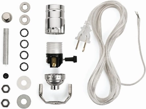 DIY Lamp Wiring Kit, Silver Socket & 12FT Silver Cord (1 Pack), for Making & Fixing Table or Floor Lamps, Repair & Rewire Antique or Vintage Lighting Fixtures, Complete Hardware Set