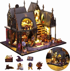 DIY Miniature House Kit, Tiny for Adults to Build, 3D Wooden Puzzles Dollhouse Bookshelf Insert Decor Alley-Creativity Kit with LED Light for Family and Friends (Luna's Magic House)