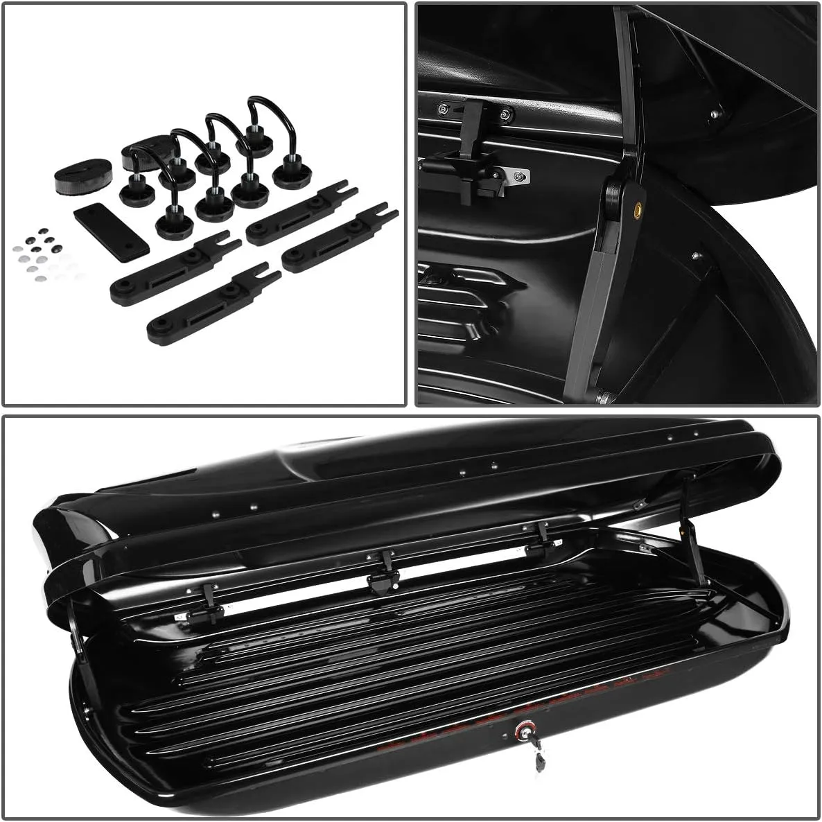 DNA MOTORING Rooftop Cargo Box Carrier Compatible with 09-16 Audi Q5, Lockable Waterproof Hard Shell Top Mount Carrier w/Lock Keys   Pair Aluminum Roof Rail Cross Bars, Black, PT-ZTL-8135-BK