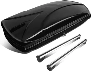 DNA MOTORING Rooftop Cargo Box Carrier Compatible with 09-16 Audi Q5, Lockable Waterproof Hard Shell Top Mount Carrier w/Lock Keys   Pair Aluminum Roof Rail Cross Bars, Black, PT-ZTL-8135-BK