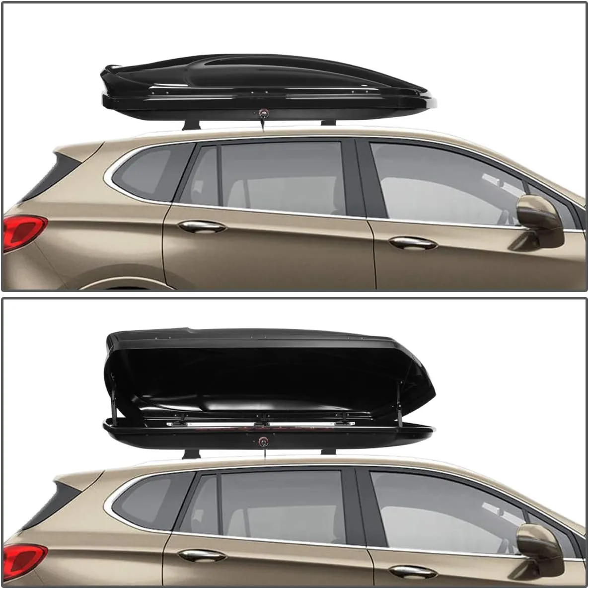 DNA MOTORING Rooftop Cargo Box Carrier Compatible with 16-19 Buick Envision, Lockable Waterproof Hard Shell Top Mount Carrier w/Lock Keys   Pair Aluminum Roof Rail Cross Bars, Black, PT-ZTL-8131-BK