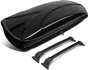 DNA MOTORING Rooftop Cargo Box Carrier Compatible with 16-19 Buick Envision, Lockable Waterproof Hard Shell Top Mount Carrier w/Lock Keys   Pair Aluminum Roof Rail Cross Bars, Black, PT-ZTL-8131-BK