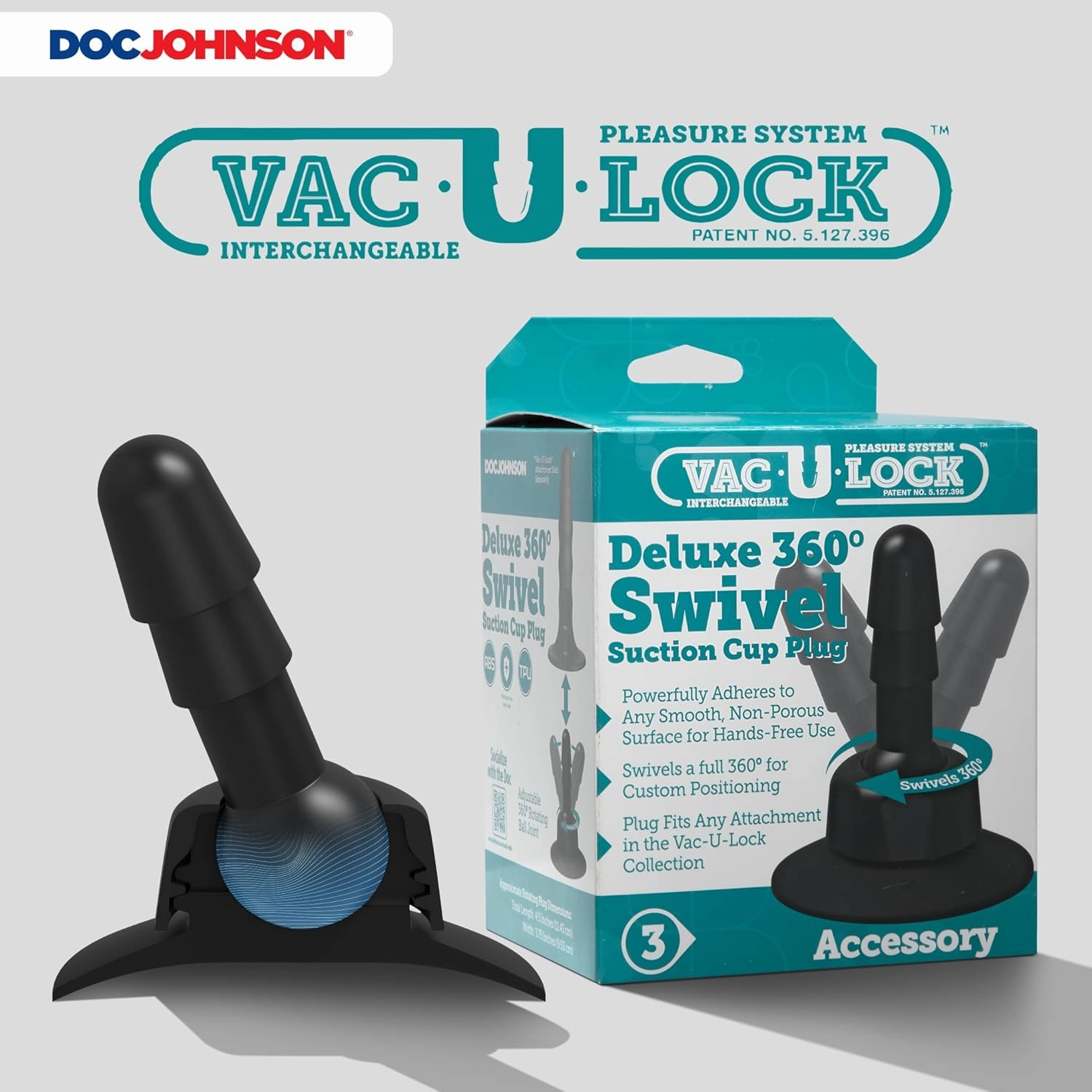 Doc Johnson Vac-U-Lock Accessories, Deluxe 360 Degree Swivel Suction Cup Plug
