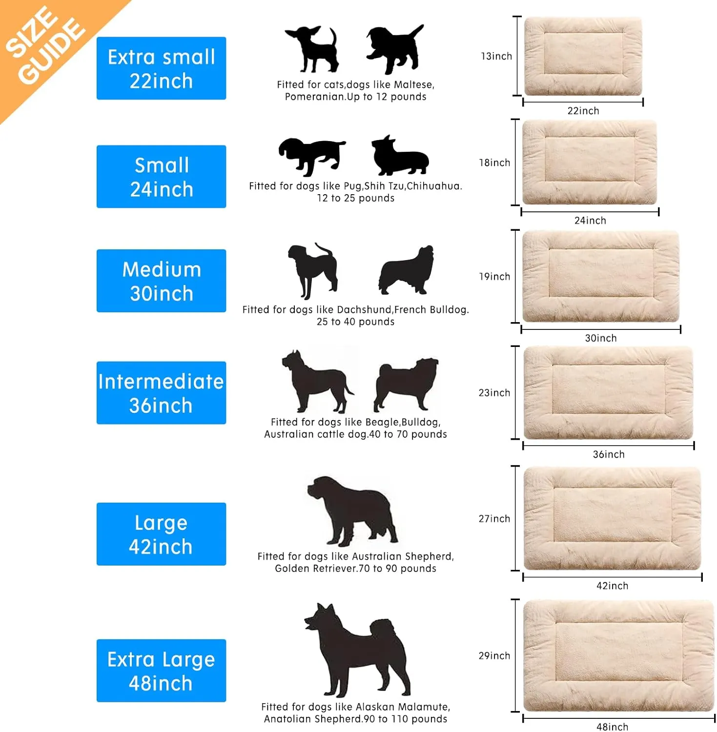 Dog Beds Crate Pad for Large Dogs Fit Metal Dog Crates,Ultra Soft Dog Crate Bed Washable & Anti-Slip Kennel Pad for Dogs Cozy Sleeping Mat,Cream 42inch