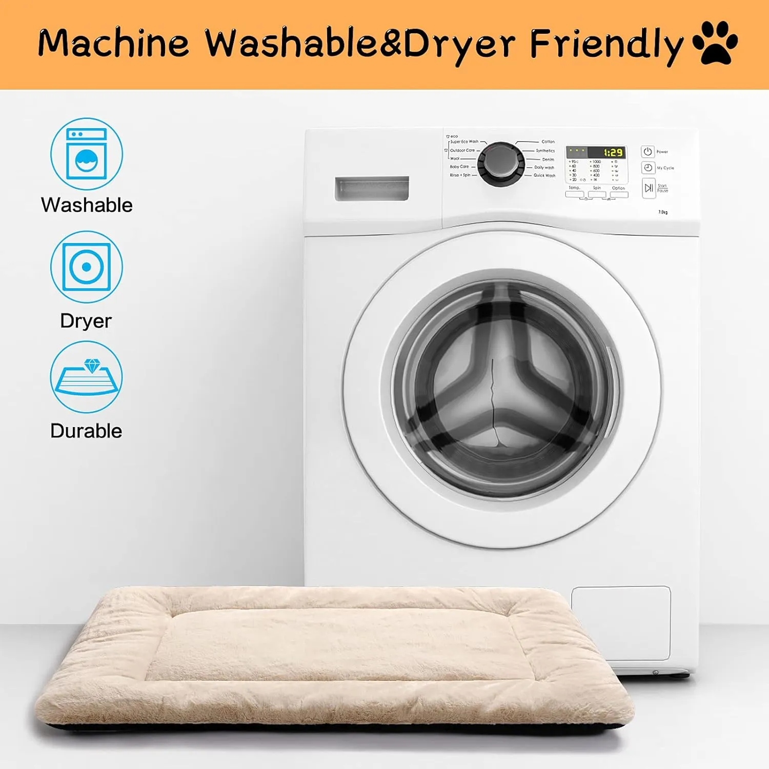 Dog Beds Crate Pad for Large Dogs Fit Metal Dog Crates,Ultra Soft Dog Crate Bed Washable & Anti-Slip Kennel Pad for Dogs Cozy Sleeping Mat,Cream 42inch