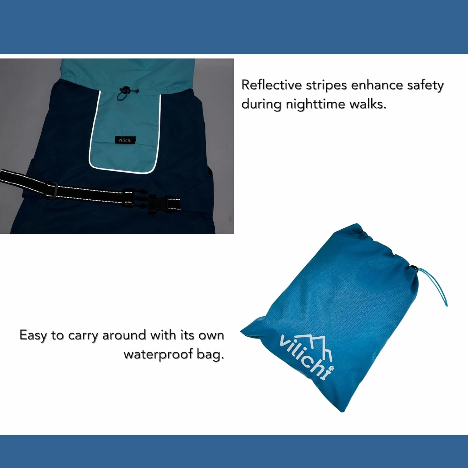 Dog Raincoat, Waterproof Jacket, Windproof & Lightweight Outdoor Rain Coat, Body Coverage Poncho,with Storage Bag, Blue, for Medium Breed (Large)