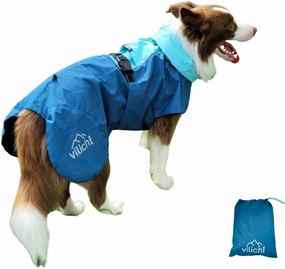 Dog Raincoat, Waterproof Jacket, Windproof & Lightweight Outdoor Rain Coat, Body Coverage Poncho,with Storage Bag, Blue, for Medium Breed (Large)