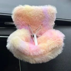Doll Car Seat for 10-17cm Dolls, with Tie-Dye Soft Furry Cushion, Air Vent Clip & Desktop Stand – Perfect for Blind Box Doll Fans and Collectors (F)