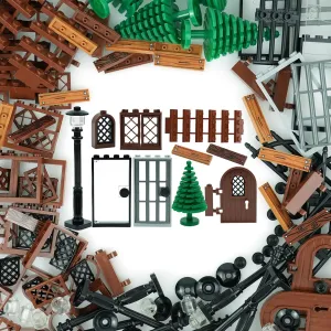 Doors Windows Accessories Bricks Pieces, House Parts Garden Classic Road Lamp Light Ladder Gate, Creative DIY Construction