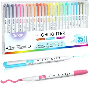 Double Ended Highlighters with Soft Chisel Tip, 25-Pack Assorted Colors, Pastel Highlighters Set for School/Office Journaling, Bible