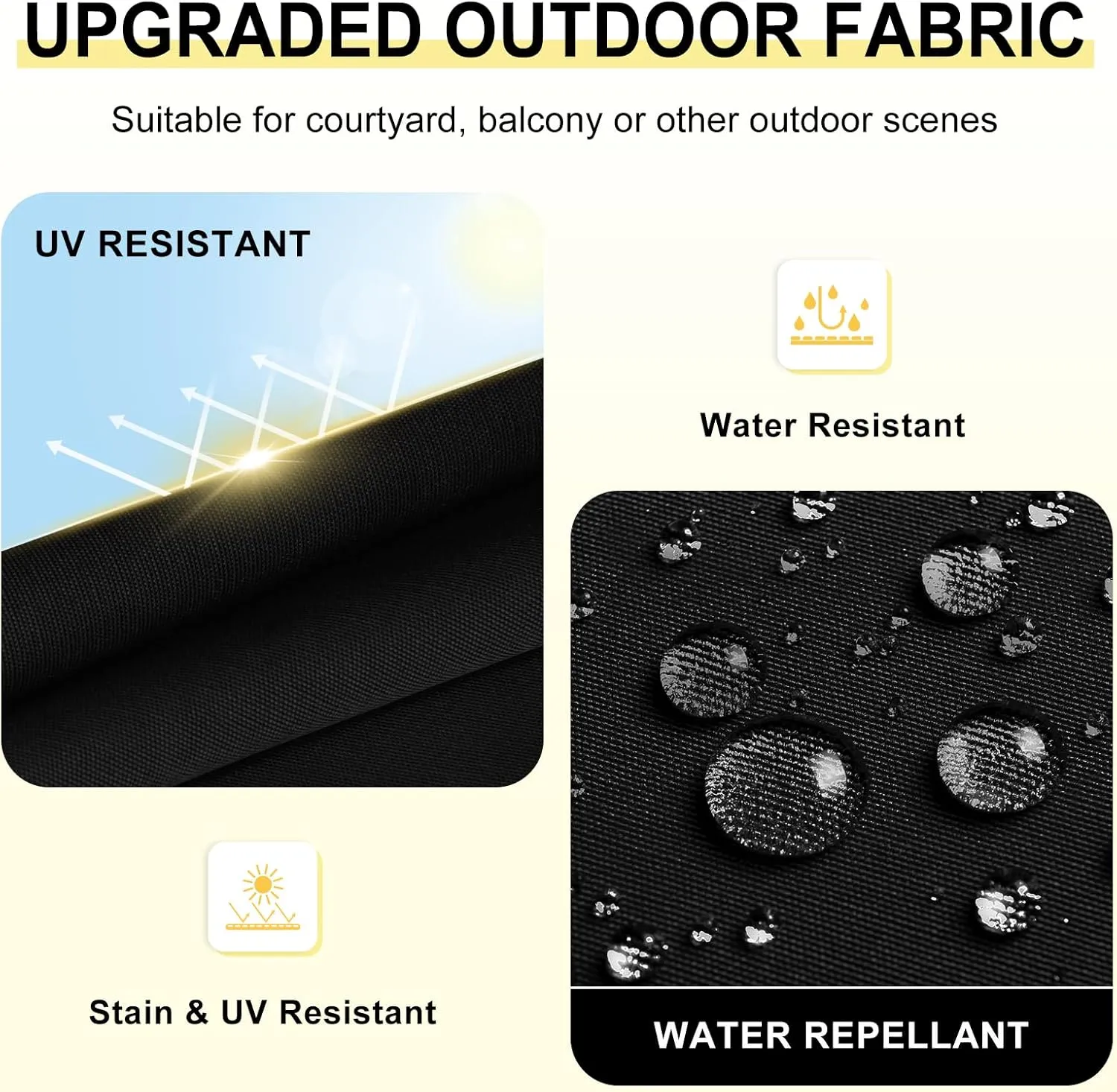 downluxe Outdoor Chair Cushions Set of 4 for Patio Furniture, Water-Resistant Patio Chair Cushions with Ties, High Density Foam Outdoor Seat Cushion, 17" X 16" X 2", Black