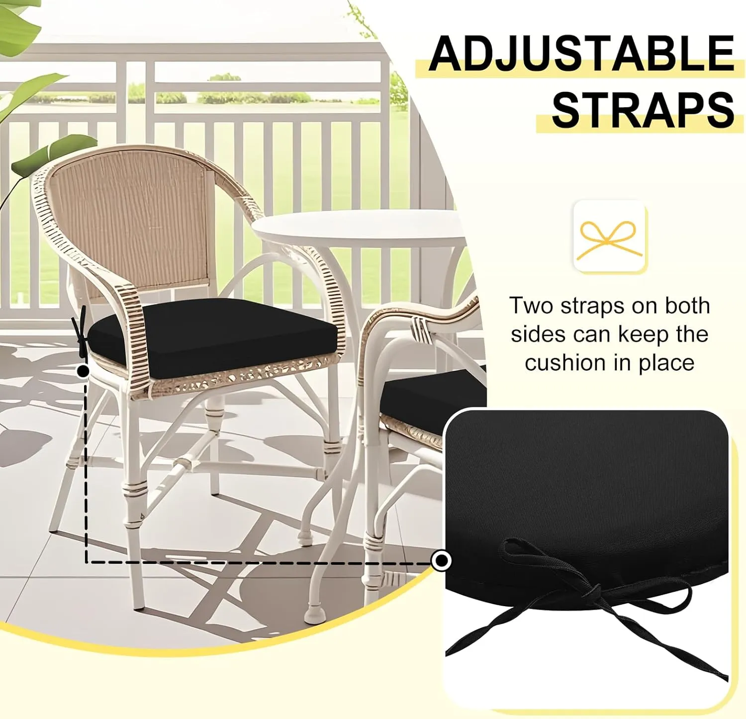 downluxe Outdoor Chair Cushions Set of 4 for Patio Furniture, Water-Resistant Patio Chair Cushions with Ties, High Density Foam Outdoor Seat Cushion, 17" X 16" X 2", Black