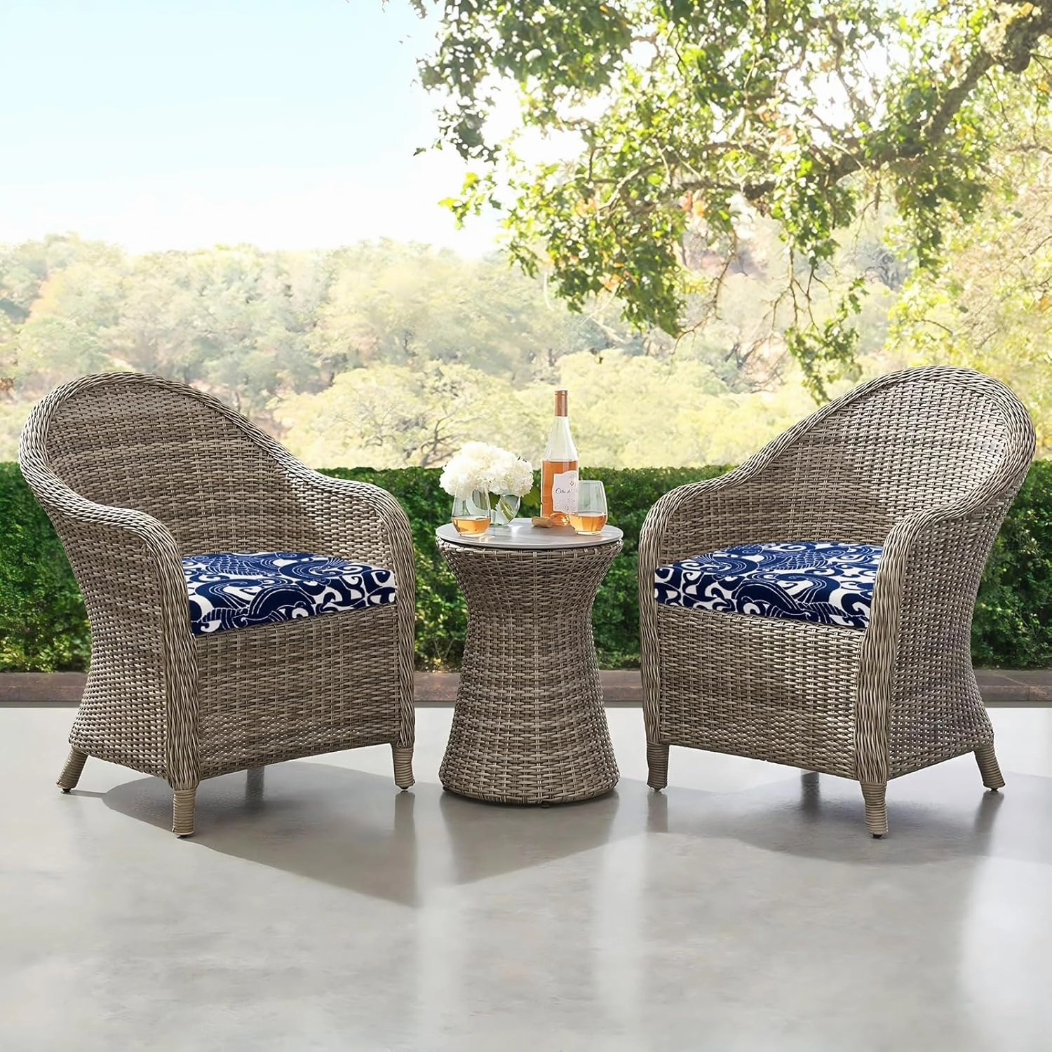 downluxe Outdoor Chair Cushions Set of 4 for Patio Furniture, Water-Resistant Patio Chair Cushions with Ties, High Density Foam Outdoor Seat Cushion, 17" X 16" X 2", Blue Carp