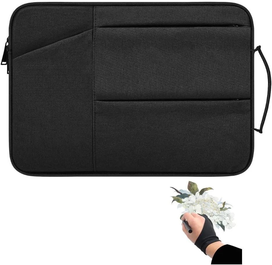 Drawing Tablet Case Carrying Bag with Artist Glove Graphics Tablet Sleeve Protective Bag for Huion H610 Pro, HS610, HS611, Xp-Pen Deco 01, Star 06, Ugee M708 and VEIKK A30, A50 (Black)