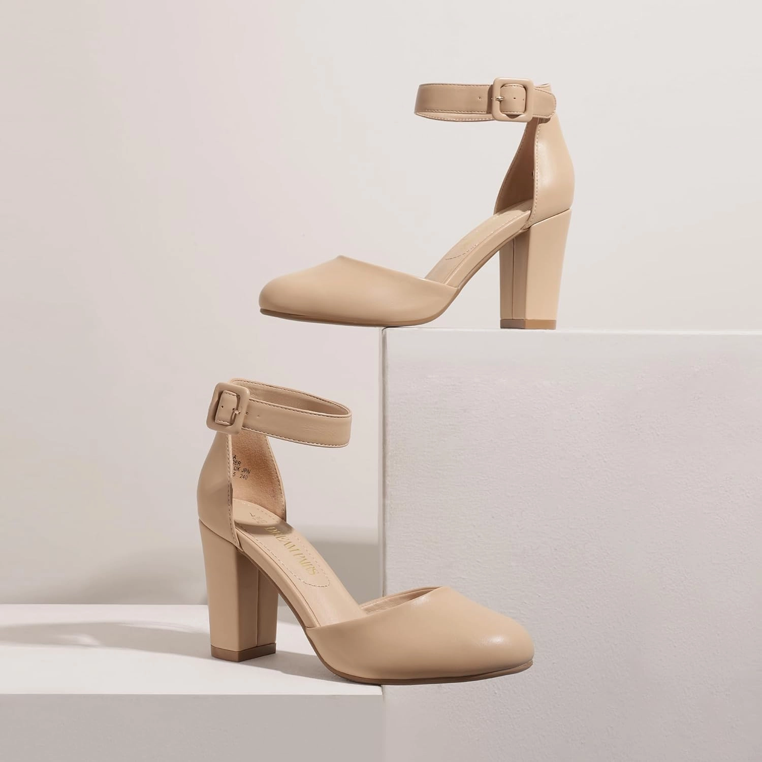 DREAM PAIRS Women's High Heel Ankle Strap Closed Toe Chunky Wedding Pumps Shoes