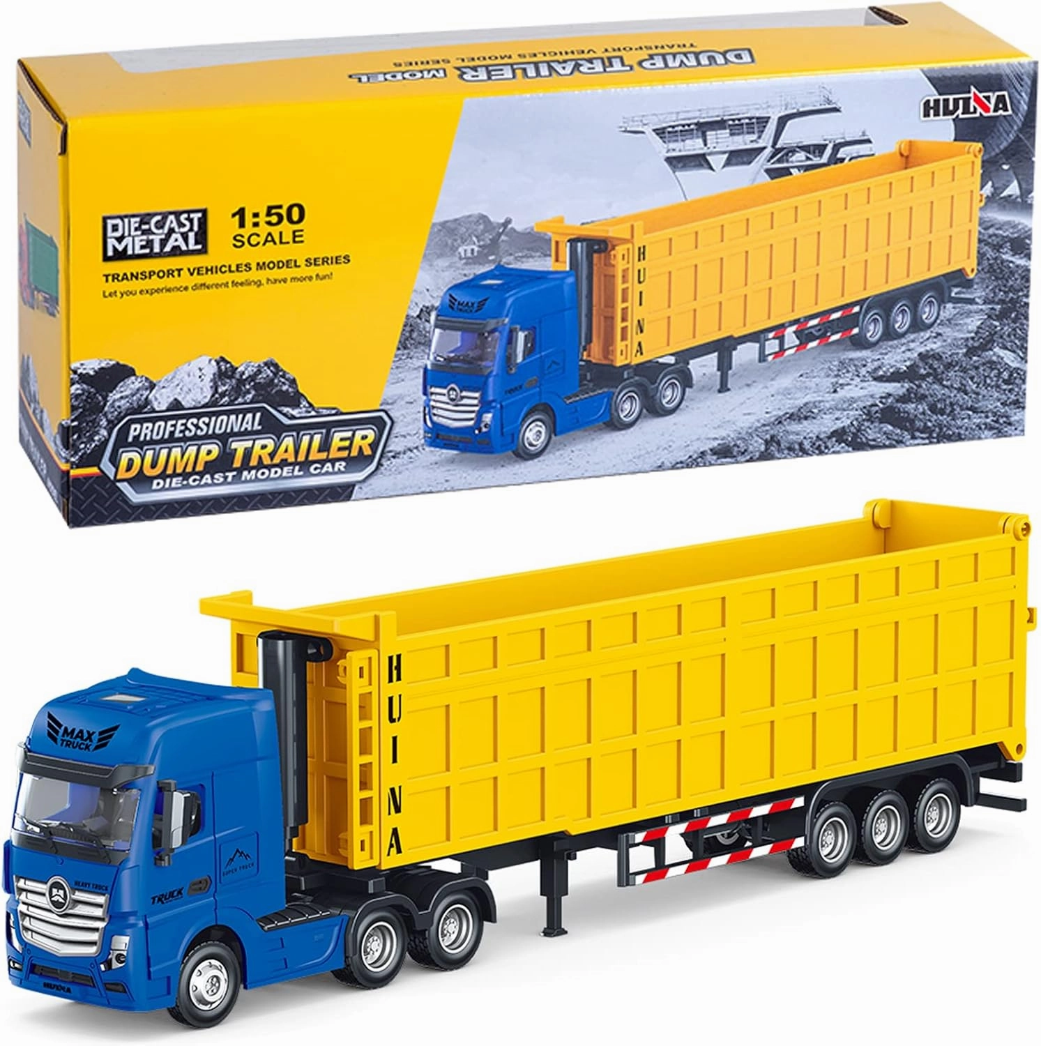 Dump Trailer Truck Vehicles Toys,1:50 Scale Dump Truck with Trailer, Toy Trucks for Kids