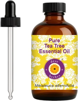 dève herbes Tea Tree Essential Oil (Melaleuca alternifolia) with Glass Dropper | Pure | Non-Sticky | Non-Greasy | Lightweight | Men & Women | All Skin Types | Steam Distilled 120ml (4 oz)