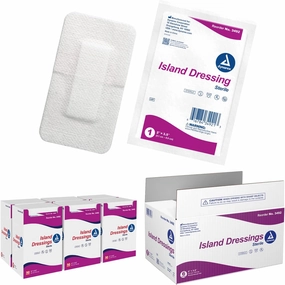 Dynarex Island Dressings – Sterile, Wound or Blister Dressing, Individually Packaged, Highly Absorbent Bandage Dressing, Adhesive Border, White, 2” x 3.5”- 6 Boxes of 50 Dressings