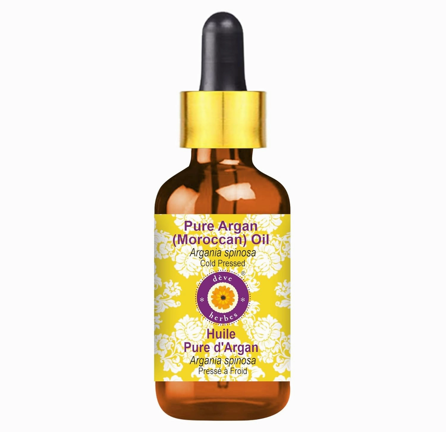 dève herbes Argan (Moroccan) Oil (Argania spinosa) with Glass Dropper | Cold Pressed | Pure | For Diluting Essential oils | Hair, Skin & Massage | Non-Sticky | Lightweight | Unisex | 120ml (4 oz)