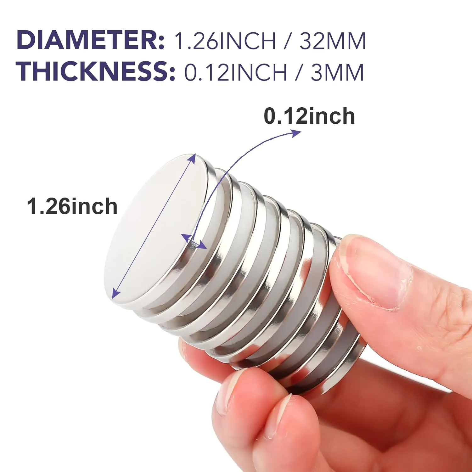 E BAVITE Super Strong Neodymium Disc Magnets with Double-Sided Adhesive - 50 Pack Rare Earth Magnets for Fridge, DIY Building, Scientific Craft, and Office Use - 1.26 inch D x 1/8 inch