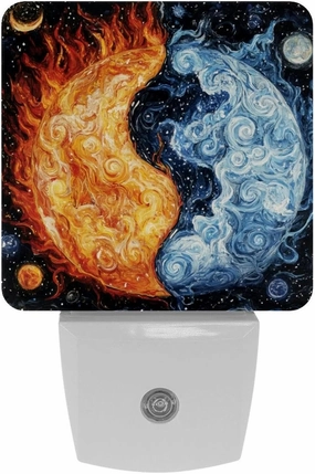 Earth Ice and Fire Plug in LED Night Light Auto Sensor Dusk to Dawn Decorative Night for Bedroom, Bathroom, Kitchen, Hallway, Stairs, Hallway, Baby's Room, Energy Saving