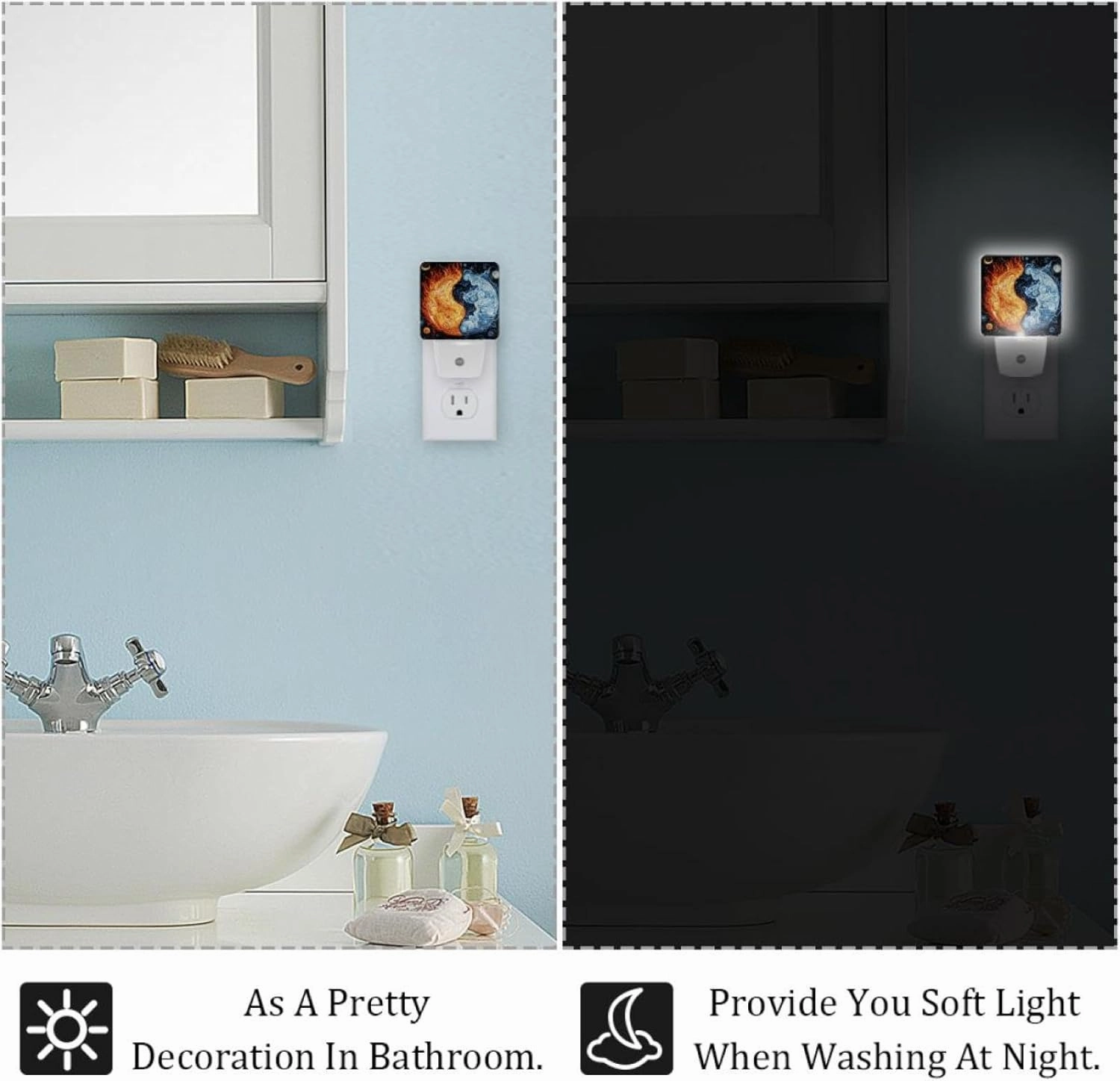 Earth Ice and Fire Plug in LED Night Light Auto Sensor Dusk to Dawn Decorative Night for Bedroom, Bathroom, Kitchen, Hallway, Stairs, Hallway, Baby's Room, Energy Saving