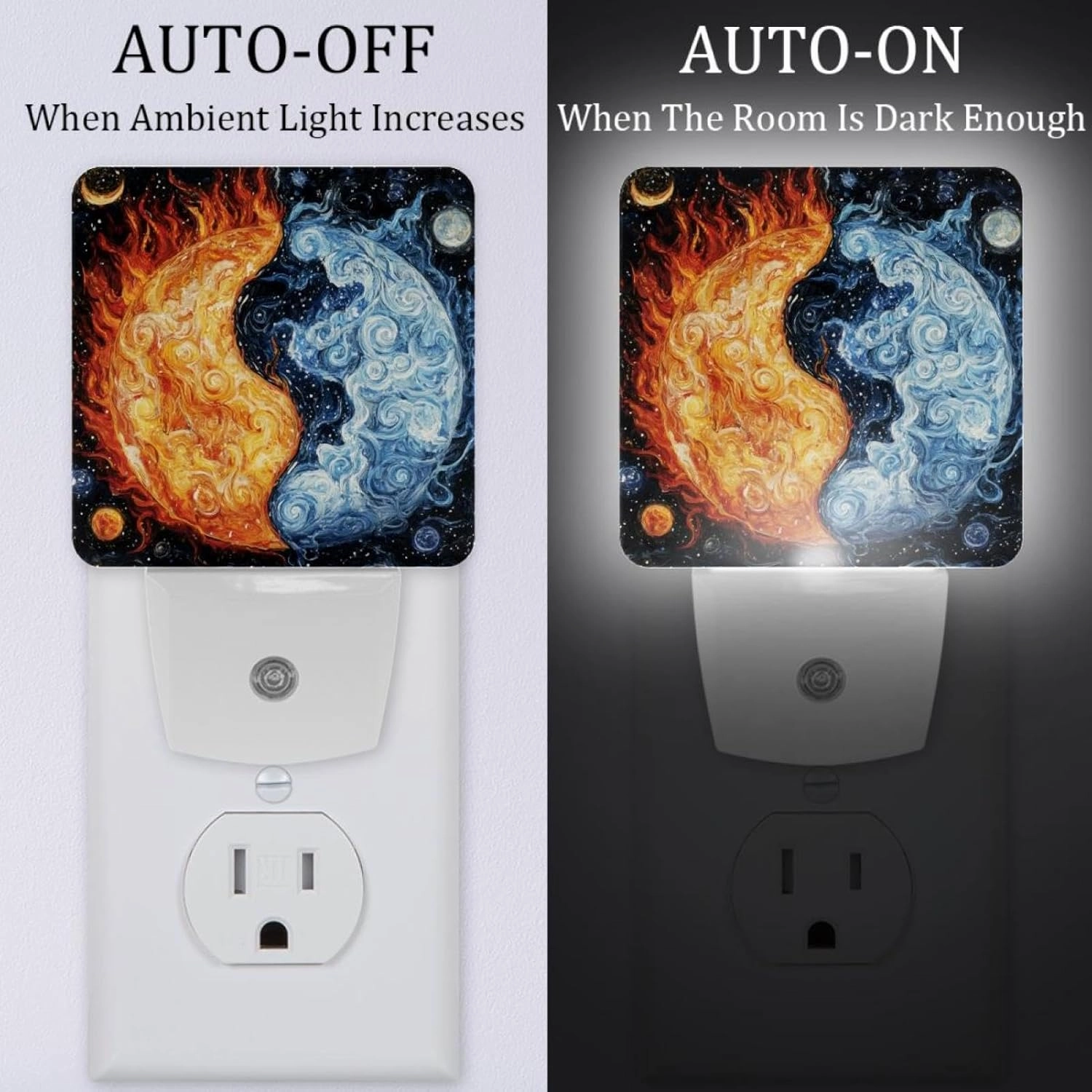 Earth Ice and Fire Plug in LED Night Light Auto Sensor Dusk to Dawn Decorative Night for Bedroom, Bathroom, Kitchen, Hallway, Stairs, Hallway, Baby's Room, Energy Saving