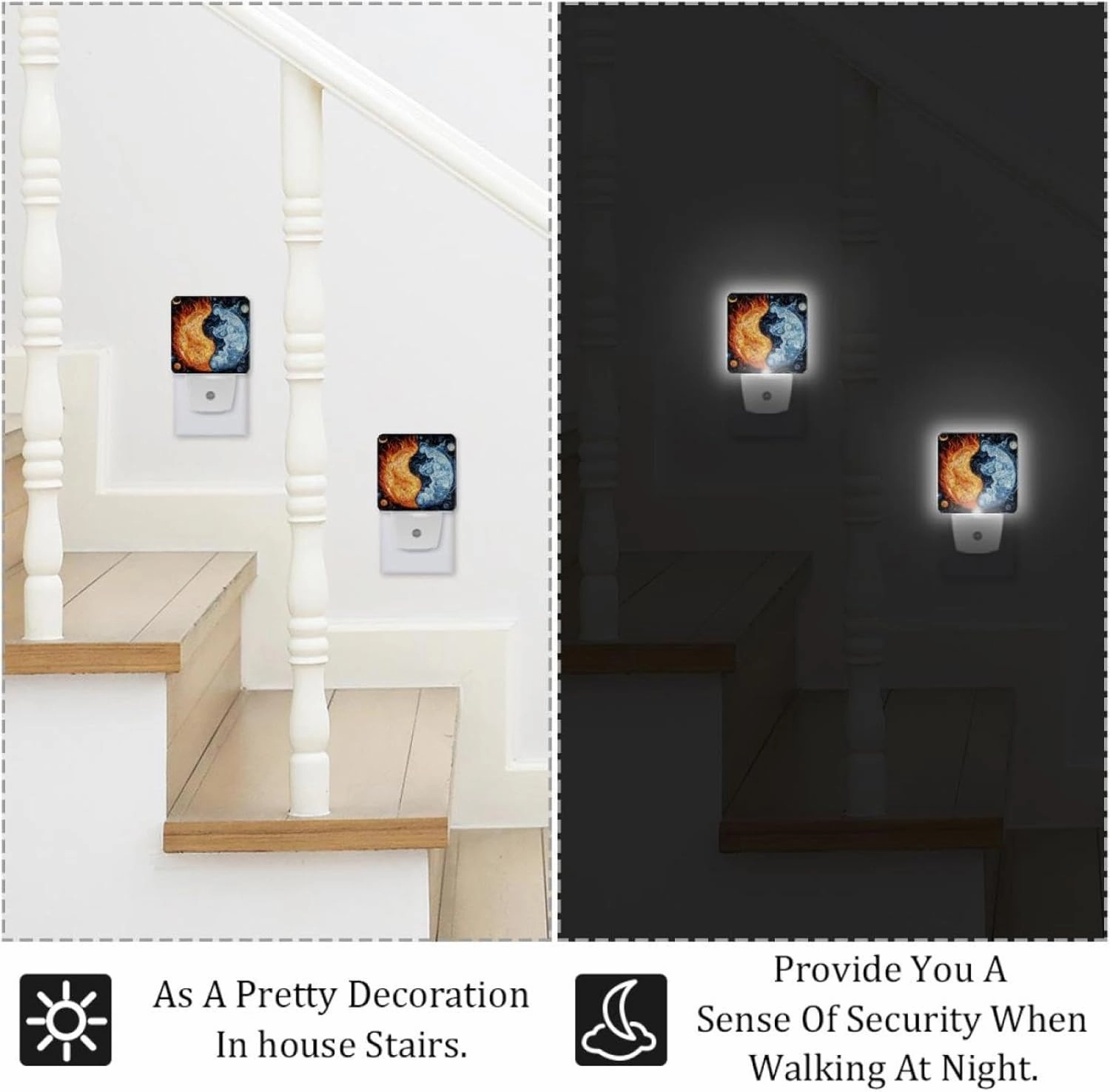 Earth Ice and Fire Plug in LED Night Light Auto Sensor Dusk to Dawn Decorative Night for Bedroom, Bathroom, Kitchen, Hallway, Stairs, Hallway, Baby's Room, Energy Saving