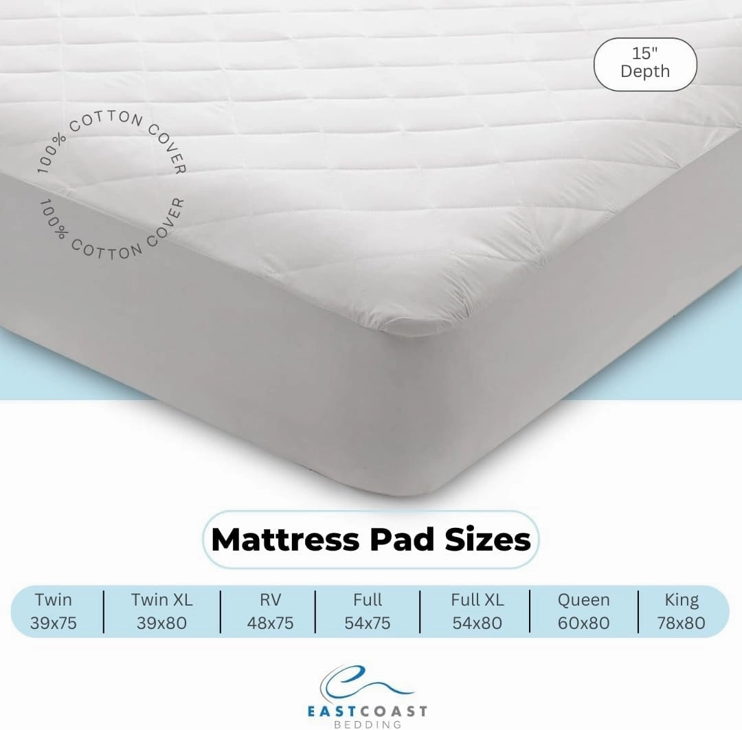 East Coast Bedding Twin Size Waterproof Mattress Pad Protector - Breathable Quilted 100% Cotton Mattress Protection