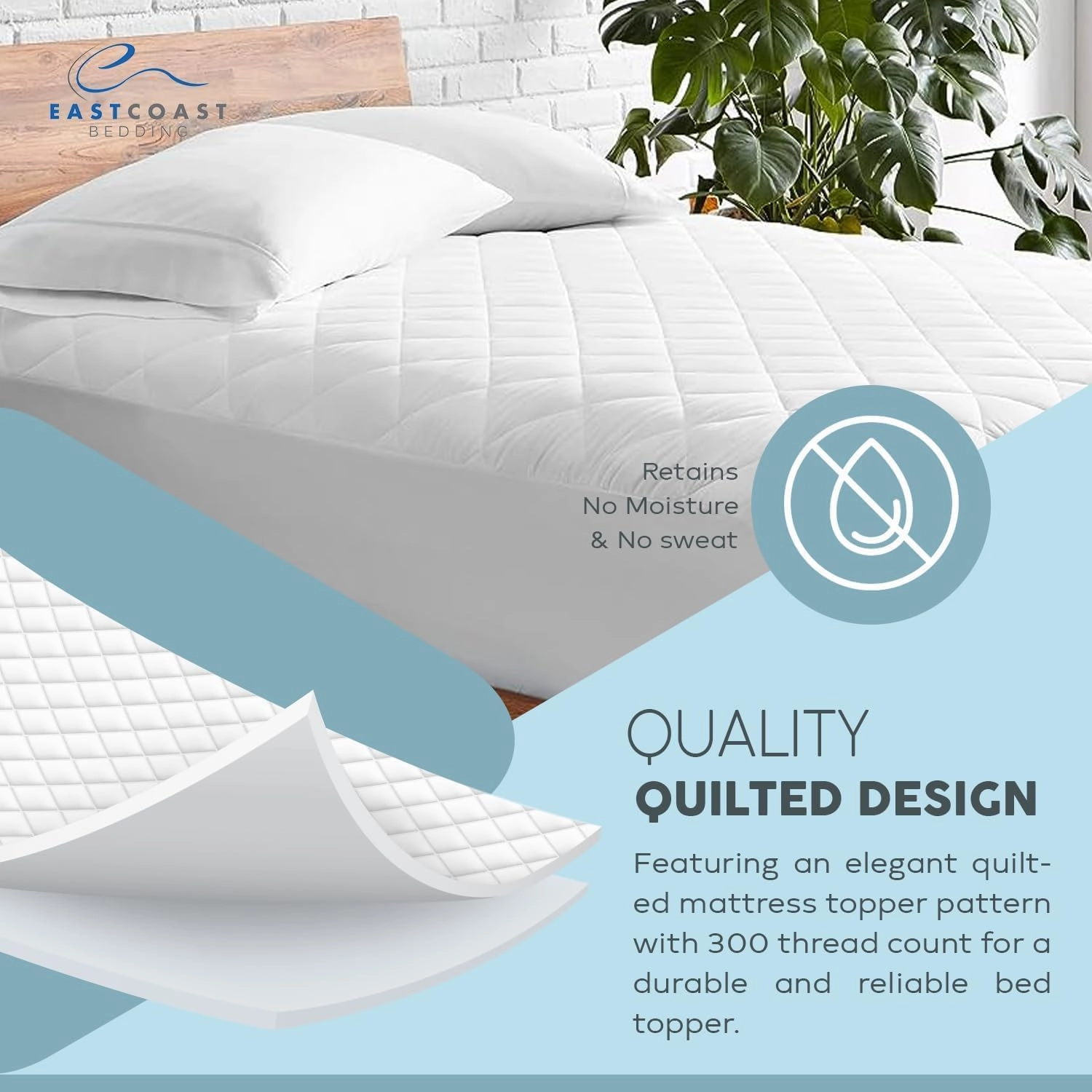 East Coast Bedding Twin Size Waterproof Mattress Pad Protector - Breathable Quilted 100% Cotton Mattress Protection