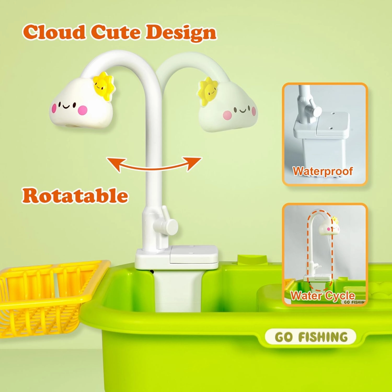 Easy Playhouse: 4-in-1 Play Sink - Running Water Electric Faucet, Kitchen & Food Accessories, Waterpark Theme, Fishing Games, Bath Toys, Kids Age 3 