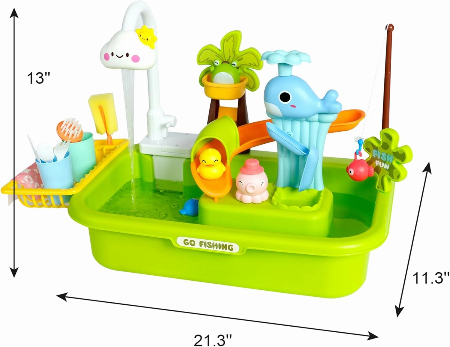 Easy Playhouse: 4-in-1 Play Sink - Running Water Electric Faucet, Kitchen & Food Accessories, Waterpark Theme, Fishing Games, Bath Toys, Kids Age 3 