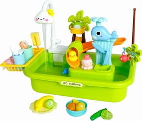 Easy Playhouse: 4-in-1 Play Sink - Running Water Electric Faucet, Kitchen & Food Accessories, Waterpark Theme, Fishing Games, Bath Toys, Kids Age 3 
