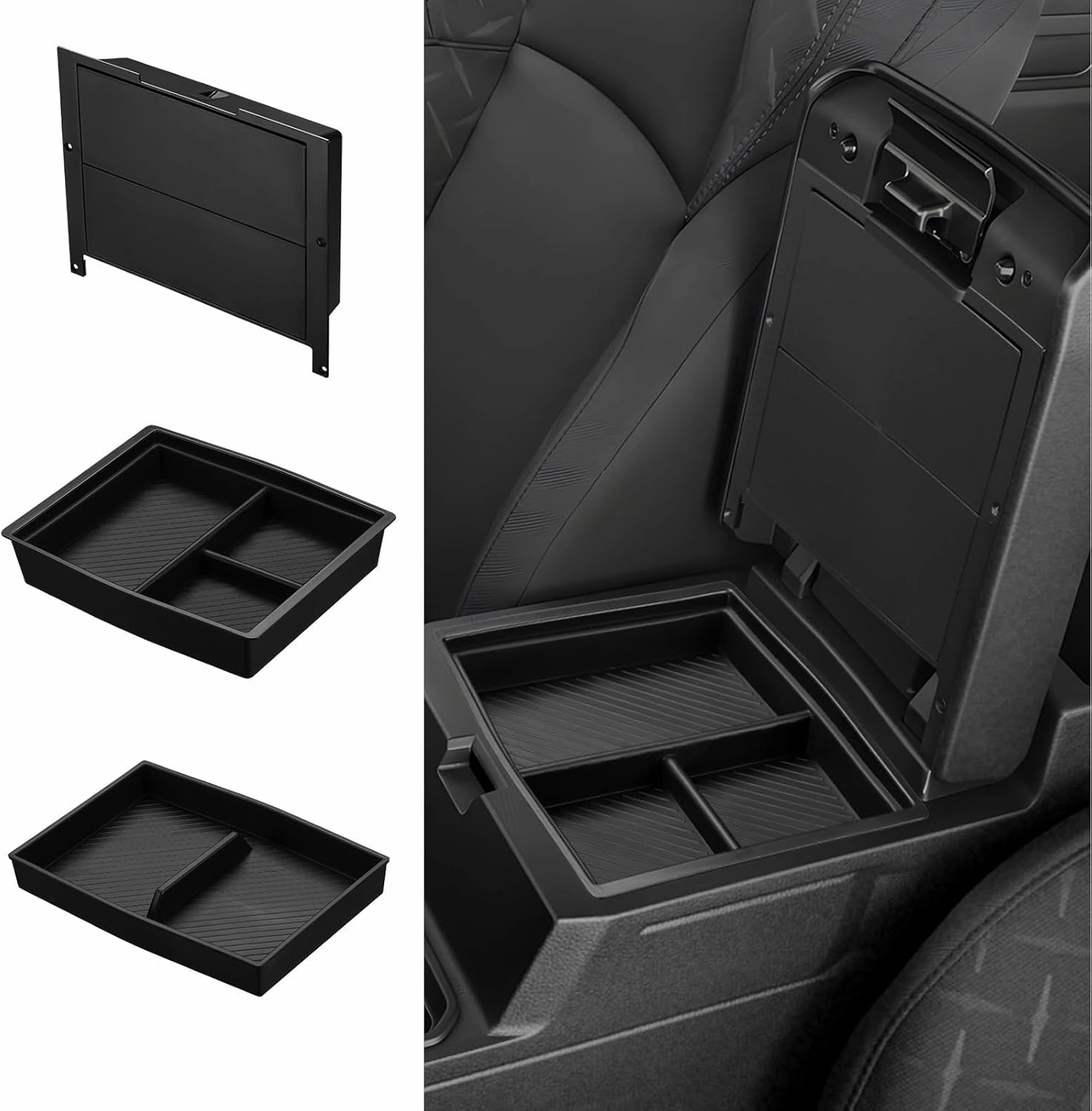Ecarzo 3PCS Center Console Organizer for 2024-2025 Toyota Tacoma Armrest Hidden Storage Box, Maximize Space & Reduce Clutter, Tacoma Interior Accessories