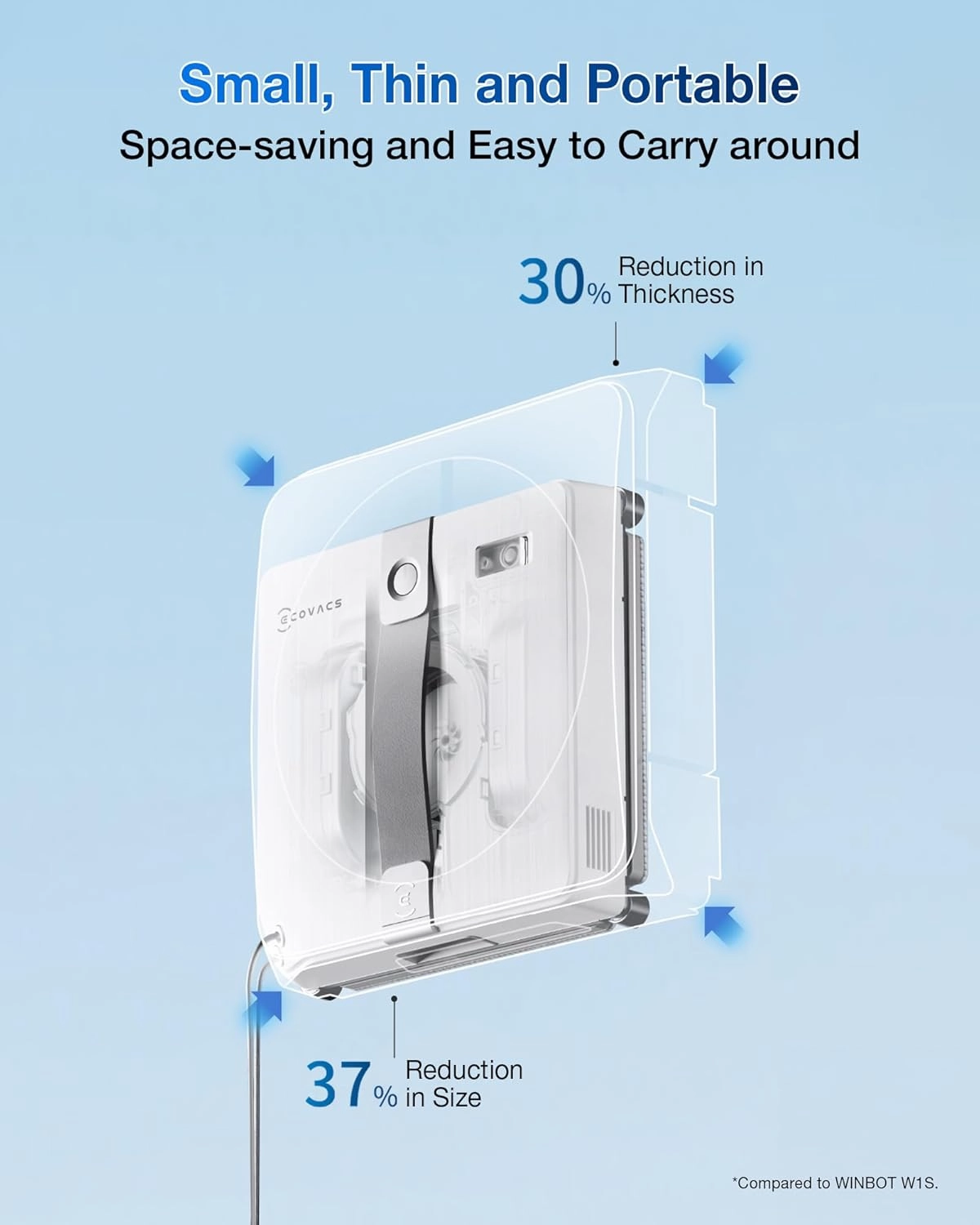 ECOVACS WINBOT Mini Window Cleaning Robot - Compact Design, Dual Nozzles with Ultrasonic Spray, 9-Stage Protection System, Intelligent Path Planning, 3 Cleaning Modes, Anti-Slipping System