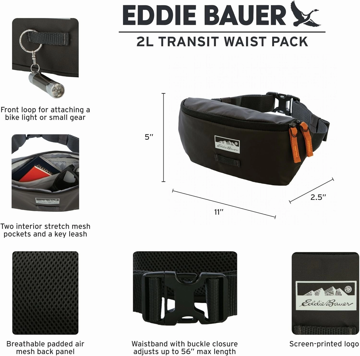 Eddie Bauer 2l Transit Waist Pack with Adjustable Waistband