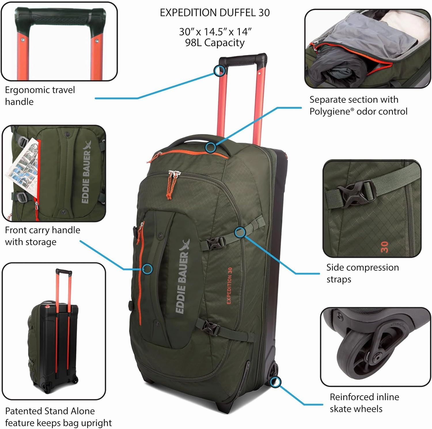 Eddie Bauer Expedition Duffel Bag 2.0-Made from Rugged Polycarbonate and Nylon, Storm, 30L