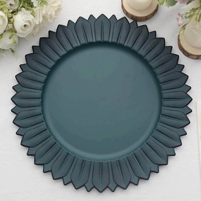 Efavormart 12-Pack Plastic Charger Plates 13" Round Teal with Sunflower Rim - Matte Finish Disposable Dinner Charger Tableware