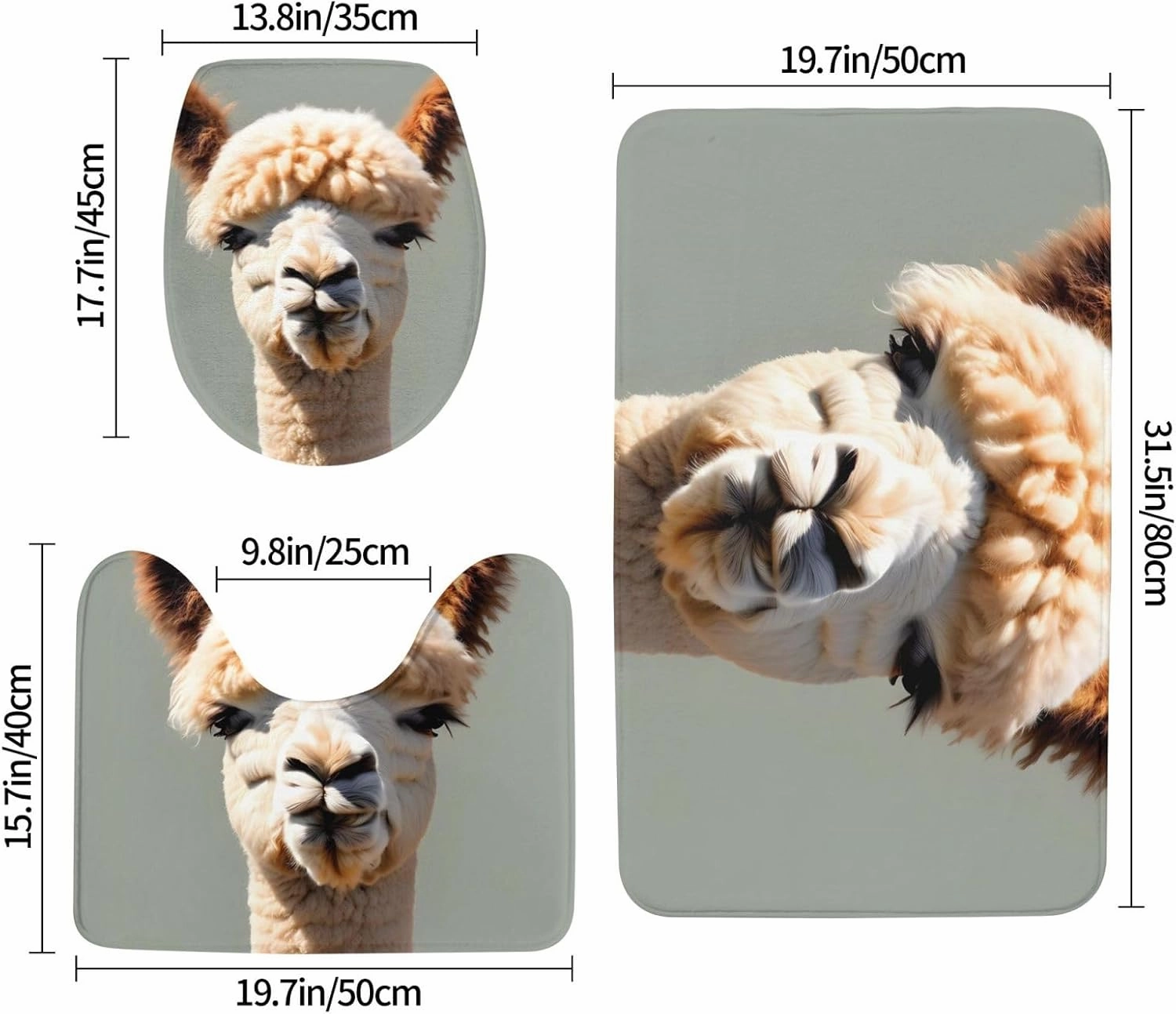 ekcos Soft and Comfortable Flannel Bathroom Non Slip Rugs,Super Absorbent Anti-Skid Carpet 3 Pieces/Set Alpaca Avatar